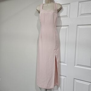 Elegant Light Pink Square-Neck Maxi Dress with Side Slit